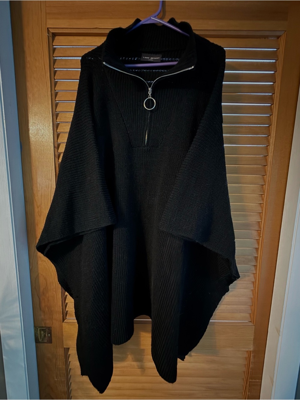 Lane Bryant Black Half-Zip Poncho Sweater with Ring Pull